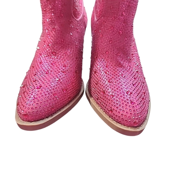 Women's Rhinestone Block Heel Mid Calf Short Ankle Booties Knee High Boots. 7.5 - Picture 3 of 9